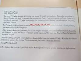 Finnsa Katalog 1985-1986 - das Besondere für Sauna, Massage, Fitness -saksalainen saunojen ja saunatarvikkeiden luettelo, Finnjet-mainos