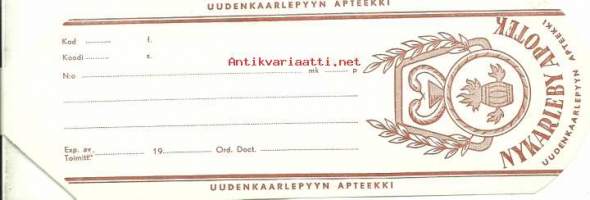 Nykarleby Apotek Uudenkaarlepyyn Apteekki, resepti  signatuuri  blanko