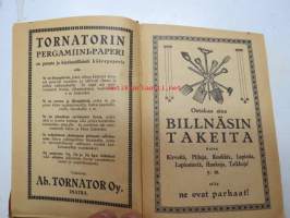 Kansanvalistusseuran Kalenteri 1922 sekä Tietokalenteri yhteensidottuna laitoksena, sis. runsaasti mainoksia, artikkeleita, tilastotietoa, rautateitten ja postin