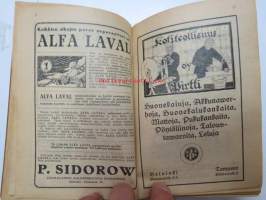 Kansanvalistusseuran Kalenteri 1922 sekä Tietokalenteri yhteensidottuna laitoksena, sis. runsaasti mainoksia, artikkeleita, tilastotietoa, rautateitten ja postin