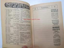 Kansanvalistusseuran Kalenteri 1922 sekä Tietokalenteri yhteensidottuna laitoksena, sis. runsaasti mainoksia, artikkeleita, tilastotietoa, rautateitten ja postin
