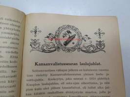 Kansanvalistusseuran Kalenteri 1922 sekä Tietokalenteri yhteensidottuna laitoksena, sis. runsaasti mainoksia, artikkeleita, tilastotietoa, rautateitten ja postin