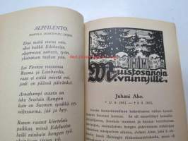 Kansanvalistusseuran Kalenteri 1922 sekä Tietokalenteri yhteensidottuna laitoksena, sis. runsaasti mainoksia, artikkeleita, tilastotietoa, rautateitten ja postin