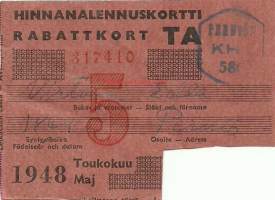 Hinnanalennuskortti toukokuu 1948