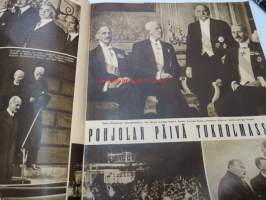 Suomen Kuvalehti 1939 nr 43, sis. mm. seur. artikkelit / kuvat / mainokset; Pikku pelimanni -filmi, Pohjolan päivä Tukholmassa, Yhteisvoimin yhteistyöhön