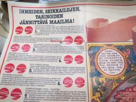 Korkkaa Coke ja kurkkaa korkin alle - Coca-Cola mainosjuliste / pelialusta -lehden keskiaukeamajuliste