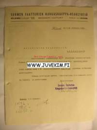 Suomen Vaatturien Kangaskauppa - Osakeyhtiö Helsinki 19.08.1925 -asiakirja