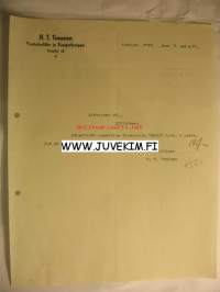 H. T. Timonen Vaatetus ja Kangaskauppa Iisalmi 6.9.1937 -asiakirja