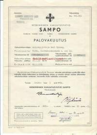 Keskinäinen Vakuutusyhtiö Sampo Turku    - palovakuutuskirja 1950