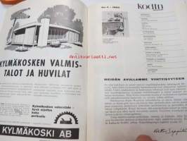 Kodin Maailma 1965 nr 4, sis. mm. seur. artikkelit / kuvat / mainokset; Vilka kalusto, Kylmäkosken valmistalot ja huvilat, Autolla Eurooppaan, Huvila Helpolla,