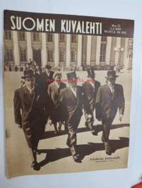 Suomen Kuvalehti 1957 nr 22, ilmestynyt 1.6.1957, sis. mm. seur. artikkelit / kuvat / mainokset; Kansikuva &quot;Eduskunta kirkkotiellä&quot;, Paulig, Karjalan puku,