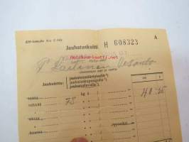 Kansanhuoltolomake E 189 Jauhatuskuitti P. Laitinen, Vesanto / viitasaaren Saha Oy, 17.10.1944