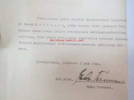 Paavo Laitinen, sotilasvirkamies Esko Turusen suosituskirje &quot;...joutunut tekemisiin erinäisissä sotilasluontoisissa asioissa... suositella Valtion Ruutitehtaan