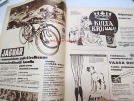 Suomen Kuvalehti 1957 nr 24, ilmestynyt 15.6.1957, sis. mm. seur. artikkelit / kuvat / mainokset; Kansikuva Bulganin &amp; Hrutsev Suomessa, Jaguar-polkupyörä,