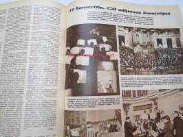 Suomen Kuvalehti 1957 nr 24, ilmestynyt 15.6.1957, sis. mm. seur. artikkelit / kuvat / mainokset; Kansikuva Bulganin &amp; Hrutsev Suomessa, Jaguar-polkupyörä,