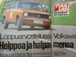 Tuulilasi 1977 nr 8, sis. mm. seur. artikkelit / kuvat / mainokset; Kestotestin loppuarvostelussa VW Polo L, Koeajossa Datsun 180 B, Esittelyssä Honda 125 T ja