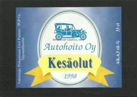 Autohuolto Oy Kesäolut 1998 - olutetiketti mainos