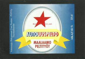 Autouuspelto Maalaamo peltityöt   - olutetiketti mainos