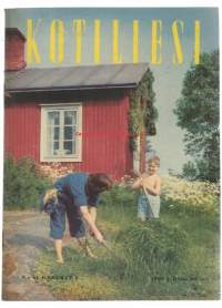 Kotiliesi 1958 nr 11 / kansi kesämökilläLaatokan Karjalan kodeista, säilykkeet arkiruokana, morsiamen asut , kolme emäntää Maria Trompari , Inkeni Kuhna (