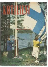 Kotiliesi 1958 nr 12 / kansi Lipunnosto, häätapojemme taustaa, vene kesämökille, kotipiha, Kieku ja Kaiku