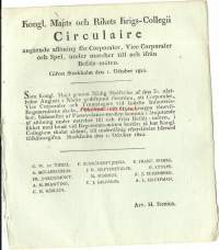 Kongl. Maj:ts och Rikets Krigs-Collegii Circulaire Stockholm 1824