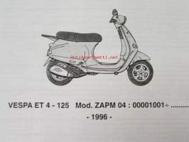 Piaggio Vespa ET 4 125 Catalogue of Spare Parts  -varaosaluettelo, katso mallit kuvista tarkemmin.