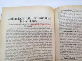 Työväen Kalenteri 1920, sis. mm. seur. artikkelit; Kansikuvan ym. kuvituskuvia mm. kalenterikuukausien vinjetit piirtänyt Ola Fogelberg, Taavi Tainio -