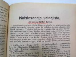 Työväen Kalenteri 1920, sis. mm. seur. artikkelit; Kansikuvan ym. kuvituskuvia mm. kalenterikuukausien vinjetit piirtänyt Ola Fogelberg, Taavi Tainio -