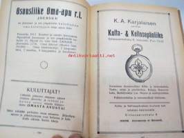 Työväen Kalenteri 1920, sis. mm. seur. artikkelit; Kansikuvan ym. kuvituskuvia mm. kalenterikuukausien vinjetit piirtänyt Ola Fogelberg, Taavi Tainio -