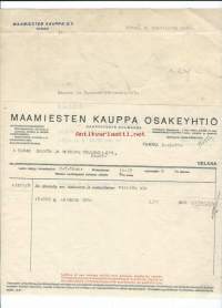 Maamiesten Kauppa  Oy  -   firmalomake 1937-38  3 kpl