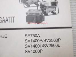 Suzuki Aggregaatit käyttöohje SE750A 9 / SV1400P / SV2500P / SV1400L / SV2500L / SV4000P, katso tarkemmat malli merkinnät kuvista