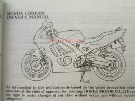 Honda CBR600F owner´s manual -omistajan käsikirja