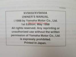 Yamaha Drag Star XV650 / XVS650A owner´s manual -käyttöohjekirja