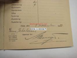 Vasa Nya Primärskolan Mirjam Blomqvist -betygbok 1922