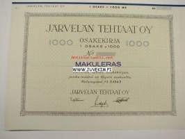 Järvelän Tehtaat Oy Helsinki 1943 1 000 markkaa -osakekirja