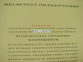 Helsingin Osakepankki, ilmoitus Sotamarsalkka, vapaaherra Mannerheimin erosta pankin hallinnosta 2.2.1935 
