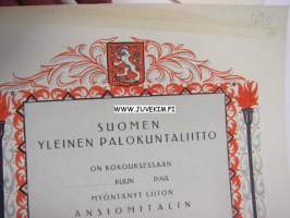 Suomen Yleinen Palokuntaliitto ansiomitali -myöntökirja