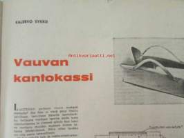 Taitaja 1962 nr 1 - &quot;Zero&quot;, Akustiikka levyjen kiinnitys, Kumimoottorilennokki &quot;TI&quot; Mikojan E-66, Moottorikelkan pienoismalli, vauvan kantokassi, Kenkien