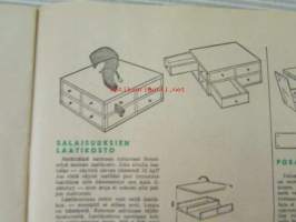 Taitaja 1962 nr 3 - Laiskuri lepotuoli, Liinavaatekaappi, Retkipöytä laukussa, Zeppeliini, TAI-vene poikien  kesävene, Pienoisakku, Käsimankeli, Kirjoitustuoli,