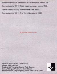 Maksimikortti N:o 28 : Maksimikortti Moottoriurheilu - Tommi Ahvala, trialin maailmanmestari v. 1992.