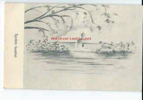 Syvärin luostari  sign Toimi Kiviharju 1943- sotilaspostikortti taiteilijapostikortti postikortti kulkematon