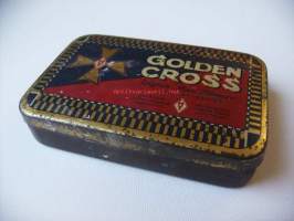 Golden Cross  tupakkarasia,  tyhjä tuotepakkaus peltiä  11x15x3 cmvalmistettu 1921