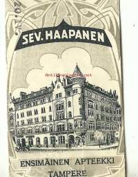 Ensimmäinen Apteekki Tampere Sev. Haapanen, resepti  signatuuri  1945
