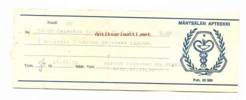 Mäntsälän Apteekki Mäntsälä, resepti  signatuuri  1970