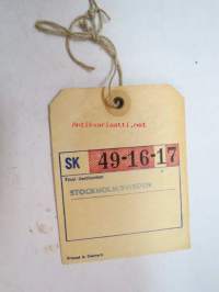 SAS - Scandinavian Airlines System - Baggage Strap Tag nr SK 49-16-17, Final flight nr AF 934, Final destination Stockholm / Sweden