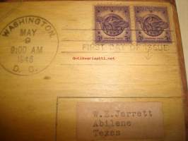 Uniikki puinen käsityönä tehty 2. maailmansodan veteraanien ensipäiväkortti vuodelta 1946 FDC