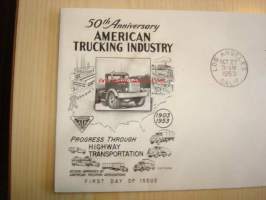 50th Anniversary American Trucking Industry 1903-1953 USA ensipäiväkuori FDC