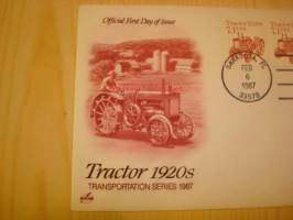 1920-luvun rautapyöräinen Traktori 1987 USA ensipäiväkuori FDC neljällä postimerkillä