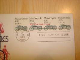 1913 Pope moottoripyörä 1983 USA ensipäiväkuori FDC neljällä postimerkillä