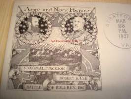 USA:n sisällisota ensipäiväkuori FDC 1937 &quot;Stonewall&quot; Jackson &amp; Robert E. Lee